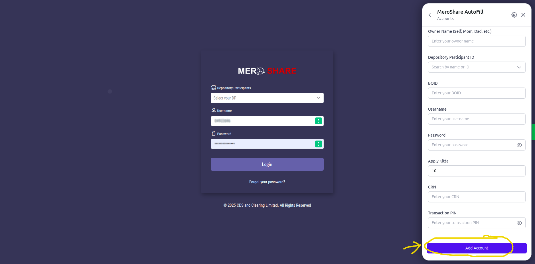 MeroShare AutoFill - Fill account details