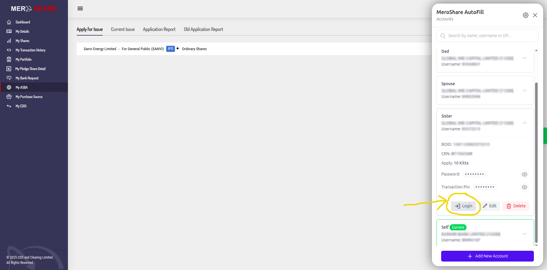 MeroShare Autofill - Quick Account Switching
