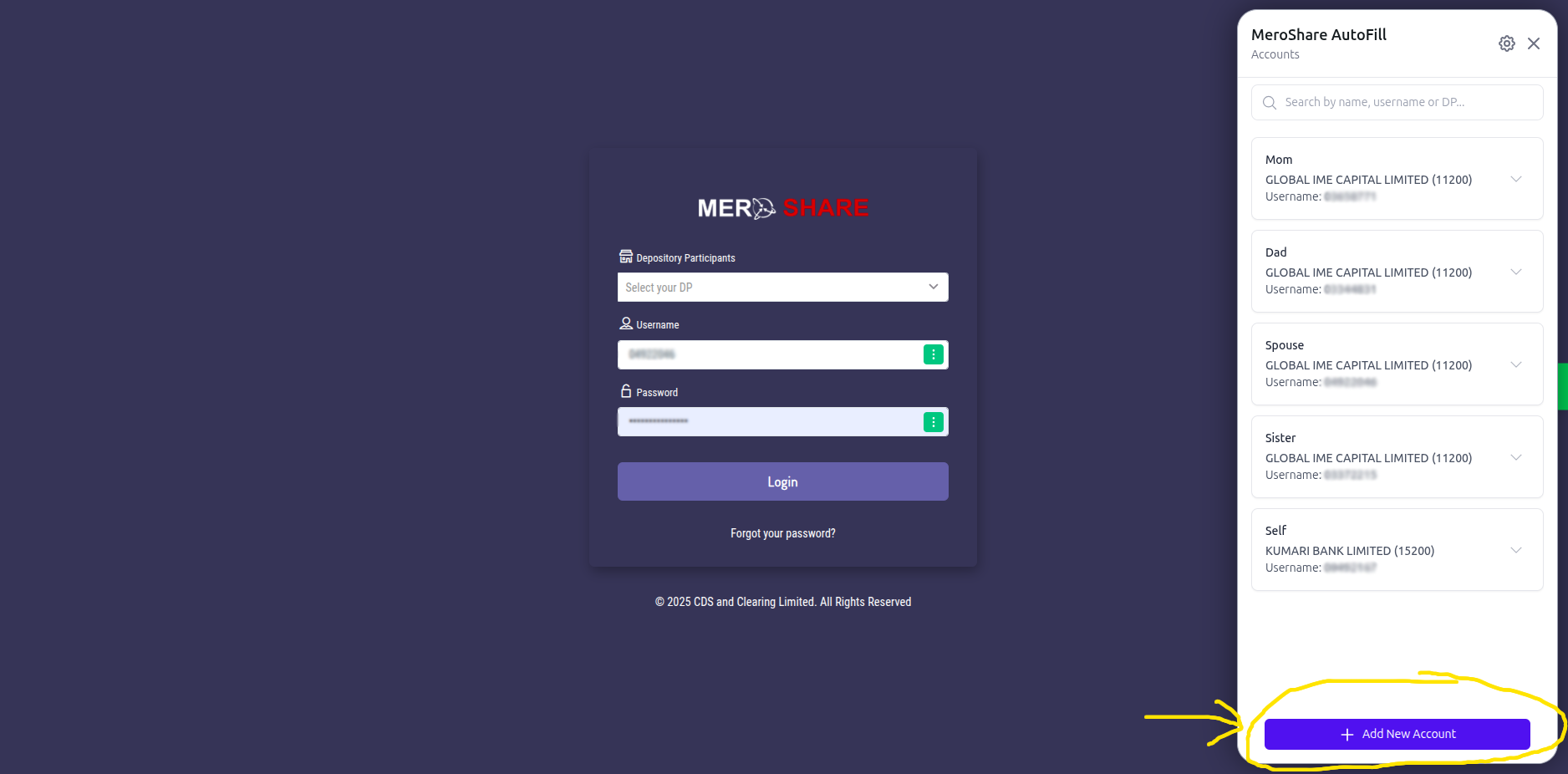 MeroShare Autofill - Setup Accounts
